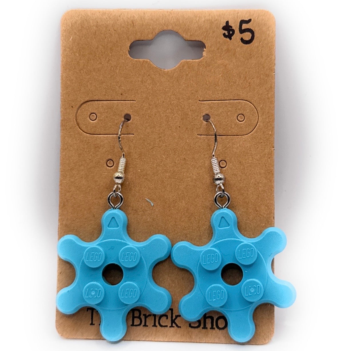 Blue Gear Earrings made from LEGO Parts