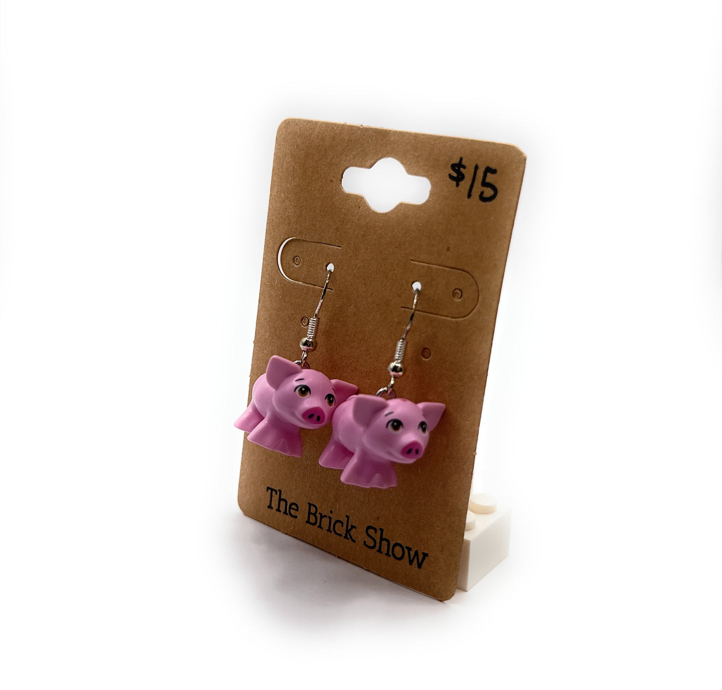 Pink Pig Earrings made from LEGO Parts