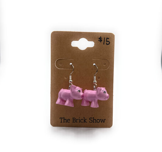 Pink Pig Earrings made from LEGO Parts