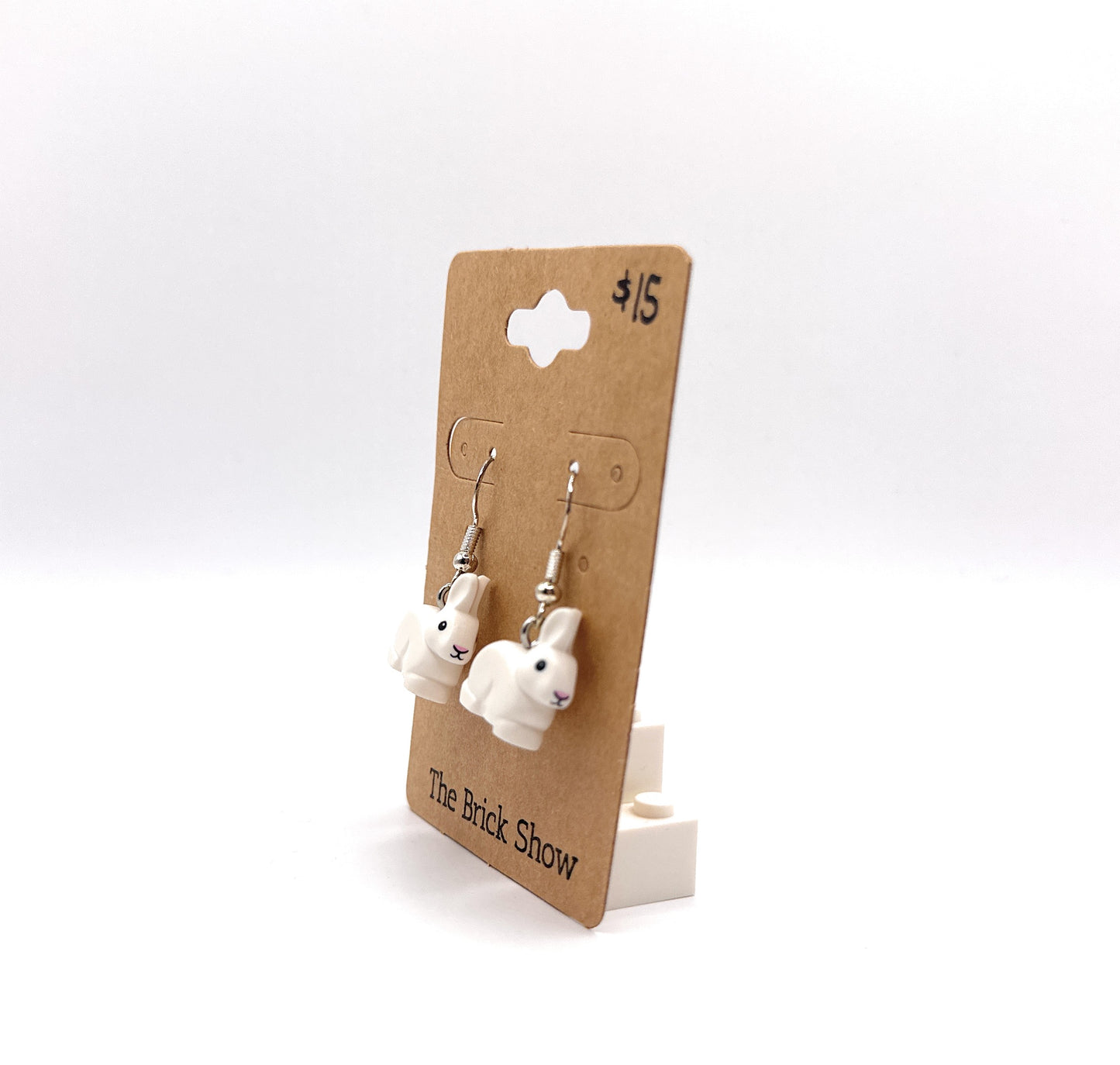 White Bunny Earrings made from LEGO Parts