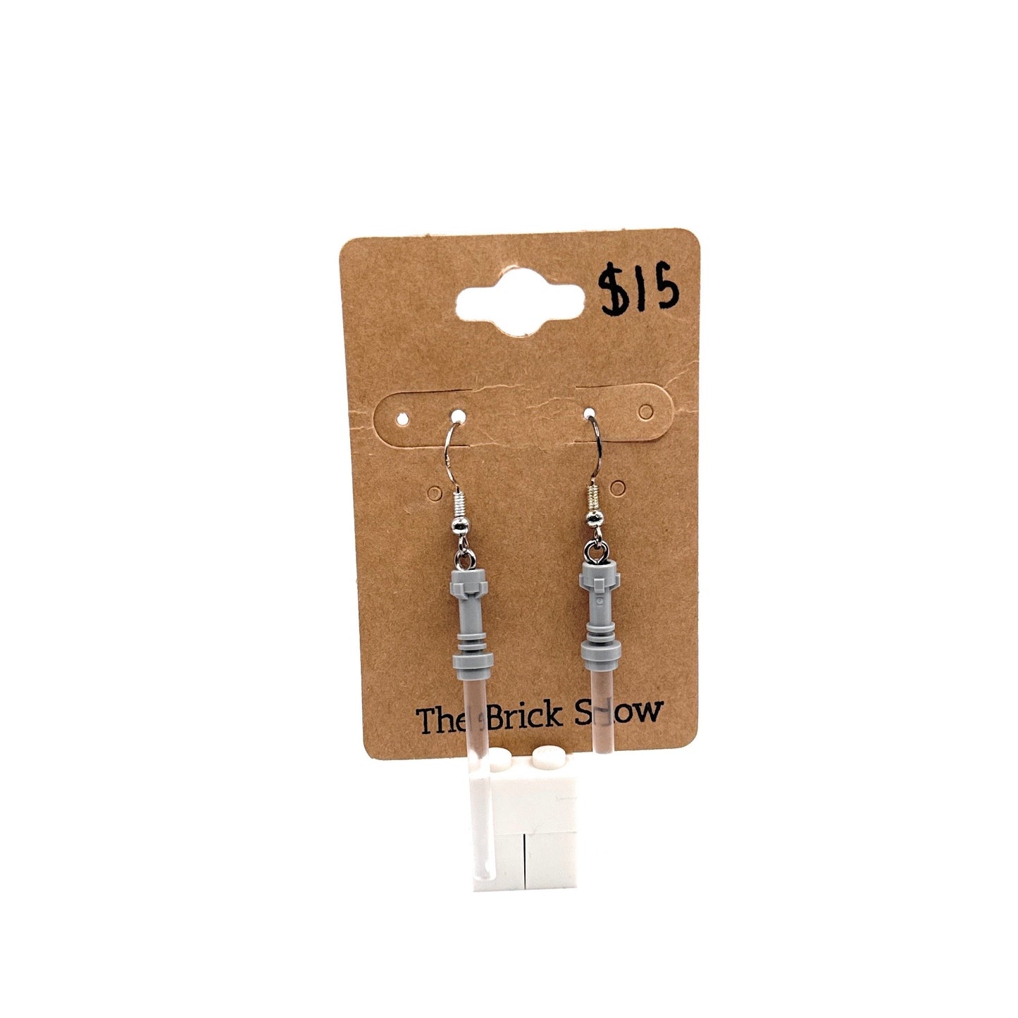 White Lightsaber Earrings made from LEGO Parts