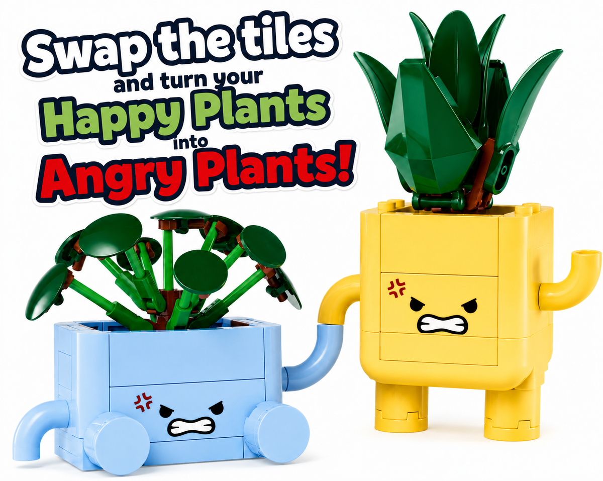 Angry Face Tiles for LEGO Set 10349 Happy Plants